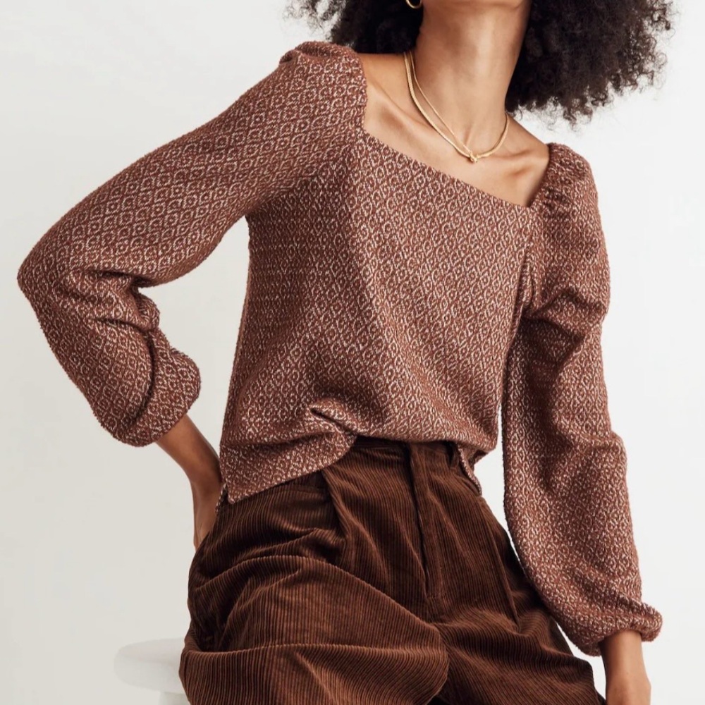 Madewell Jacquard Puff-Sleeve Crop Top 2XL Brown